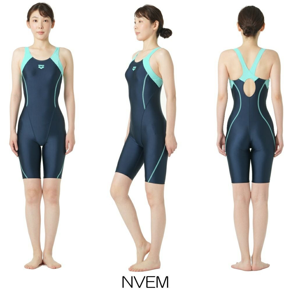 アリーナARENAフィットネス水着レディースフィットネスワンピーススパッツオープンバックハーフレッグひっかけパッドオールインワンパッド付きAQUAEXAダブルエステルWR2025年春夏モデルAS5SWF00L