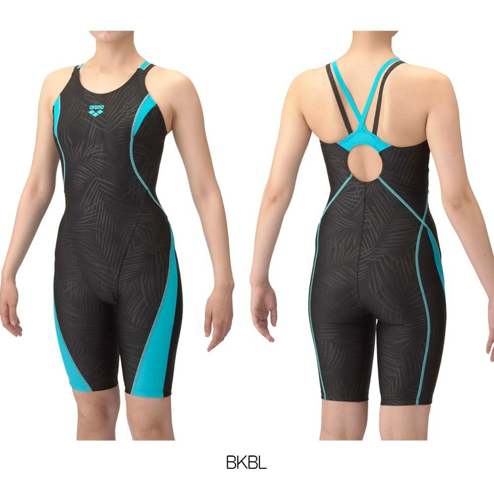 アリーナARENAフィットネス水着レディースフィットネスワンピーススパッツオープンバックハーフレッグぴったりパッドオールインワンパッド付きAQUAEXAダブルエステルリーフWR2025年春夏モデルAS5SWF03L