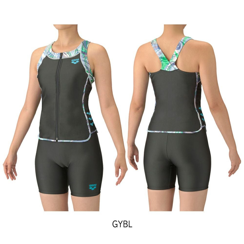 アリーナARENAフィットネス水着レディースフィットネスセパレーツYバックミドルレッグ差し込みパッドパッド付きフルダルUV2025年春夏モデルAS5SWF48L