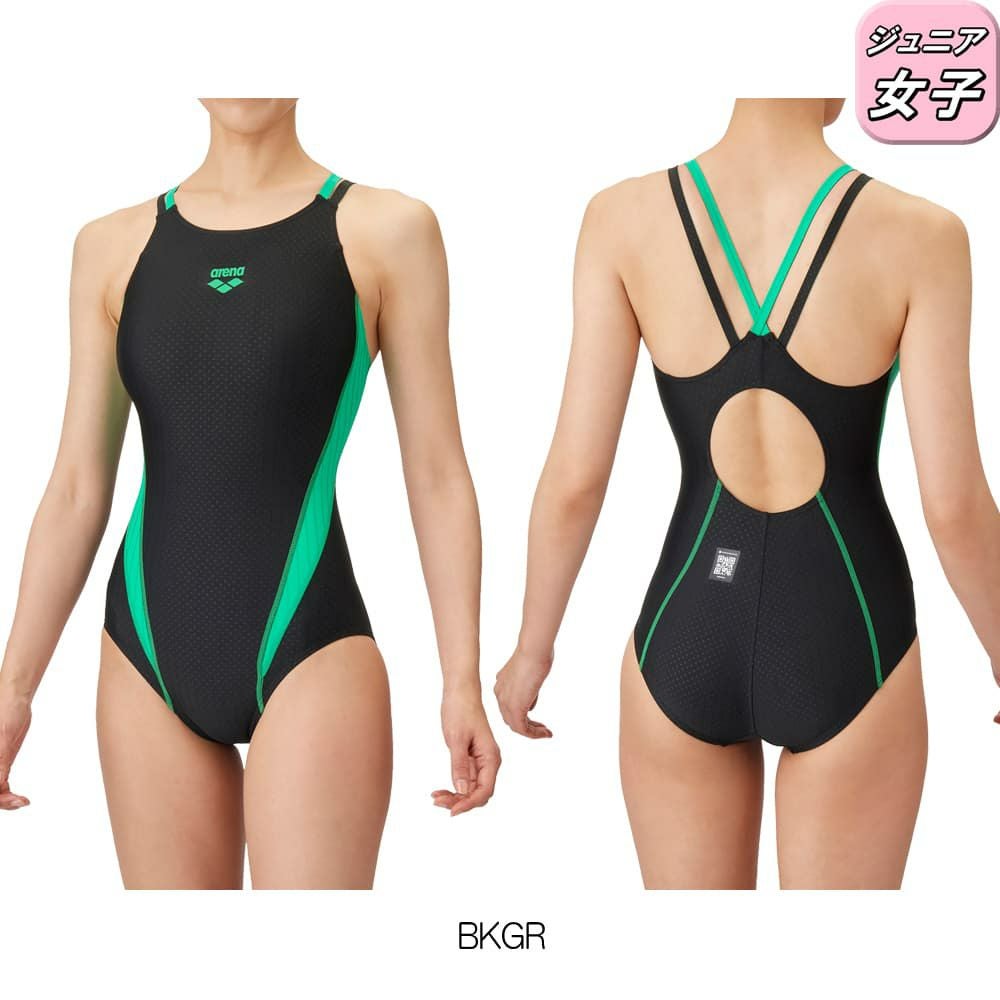 アリーナARENA競泳水着ジュニア女子WA承認モデルレーシングワンピースオープンバックAQUARACINGECOAQUASTRIPE-D2025年春夏モデルAS5SRC54Gfinaマークあり