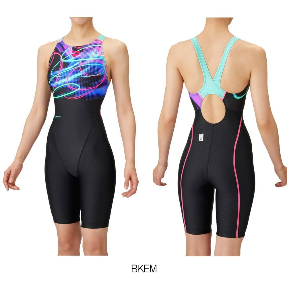 アリーナARENA競泳水着レディースWA承認モデルレーシングワンピーススパッツオープンバックハーフレッグオールインワンAQUARACINGAQUASTRIPE-D2025年春夏モデルAS5SRC69Lfinaマークあり