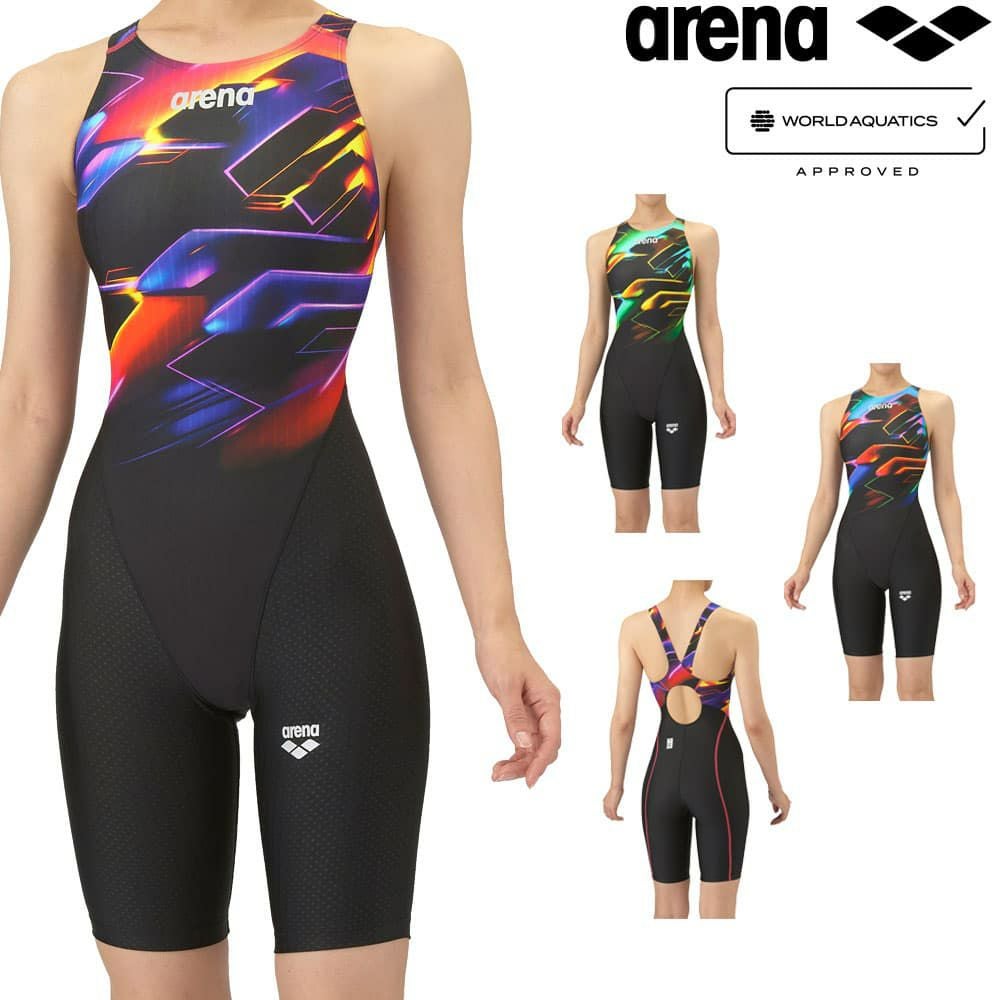 アリーナARENA競泳水着レディースWA承認モデルレーシングワンピーススパッツオープンバックハーフレッグオールインワンAQUARACINGAQUASTRIPE-D2025年秋冬モデルAS5FRC71Lfinaマークあり
