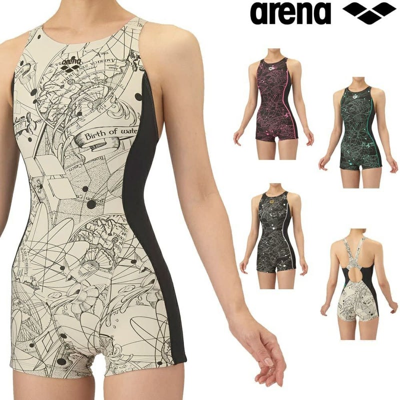 アリーナARENA競泳水着練習用水着レディーストレーニングワンピーススパッツオープンバックミドルレッグオールインワンタフスーツタフスキンE競泳練習水着2025年秋冬モデルAS5FWM10L