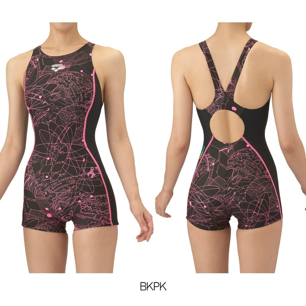 アリーナARENA競泳水着練習用水着レディーストレーニングワンピーススパッツオープンバックミドルレッグオールインワンタフスーツタフスキンE競泳練習水着2025年秋冬モデルAS5FWM10L