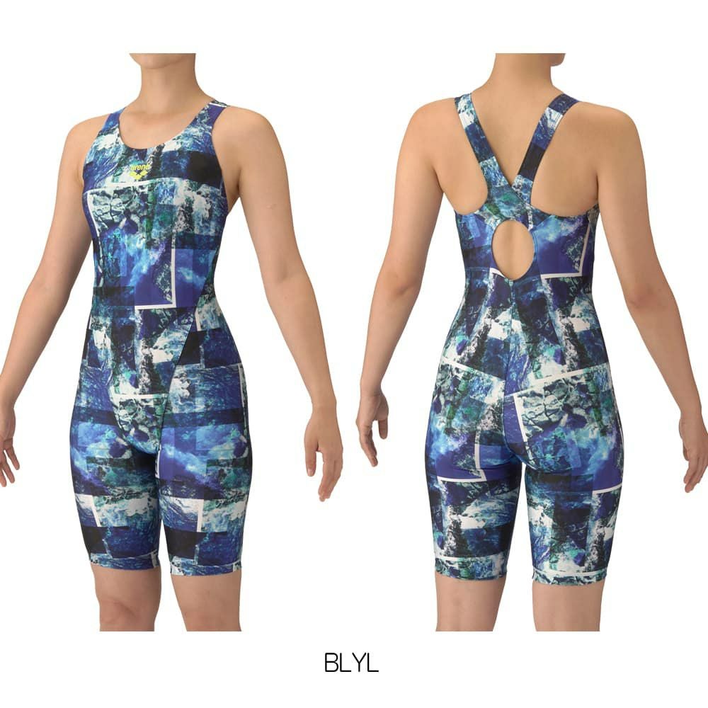 アリーナARENAフィットネス水着レディースフィットネスワンピーススパッツオープンバックハーフレッグぴったりパッドオールインワンAQUAEXAパッド付き2025年秋冬モデルAS5FWF05L