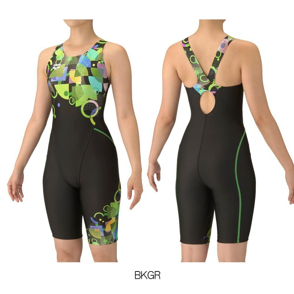 アリーナARENAフィットネス水着レディースフィットネスワンピーススパッツオープンバックハーフレッグひっかけパッドオールインワンAQUAEXAパッド付き2025年秋冬モデルAS5FWF12L