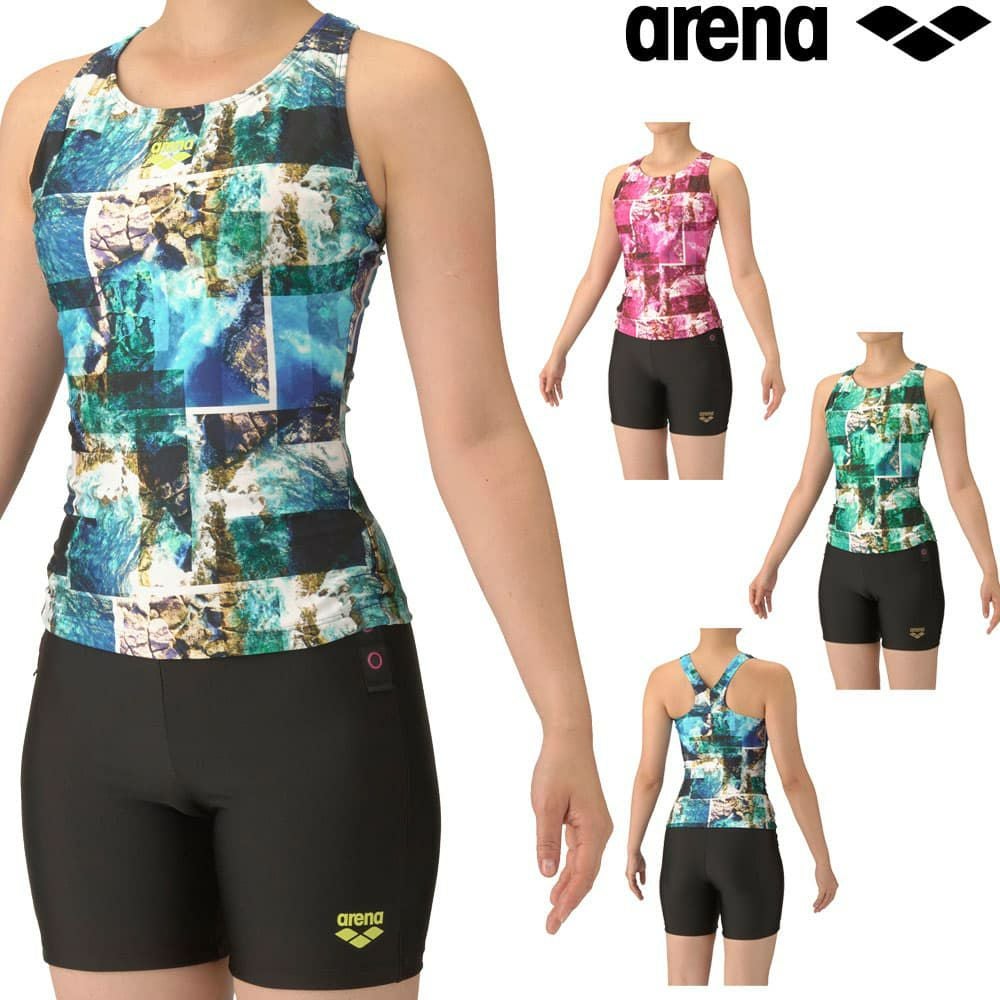 アリーナARENAフィットネス水着レディースフィットネスセパレーツYバックミドルレッグ差し込みパッドパッド付き2025年秋冬モデルAS5FWF51L