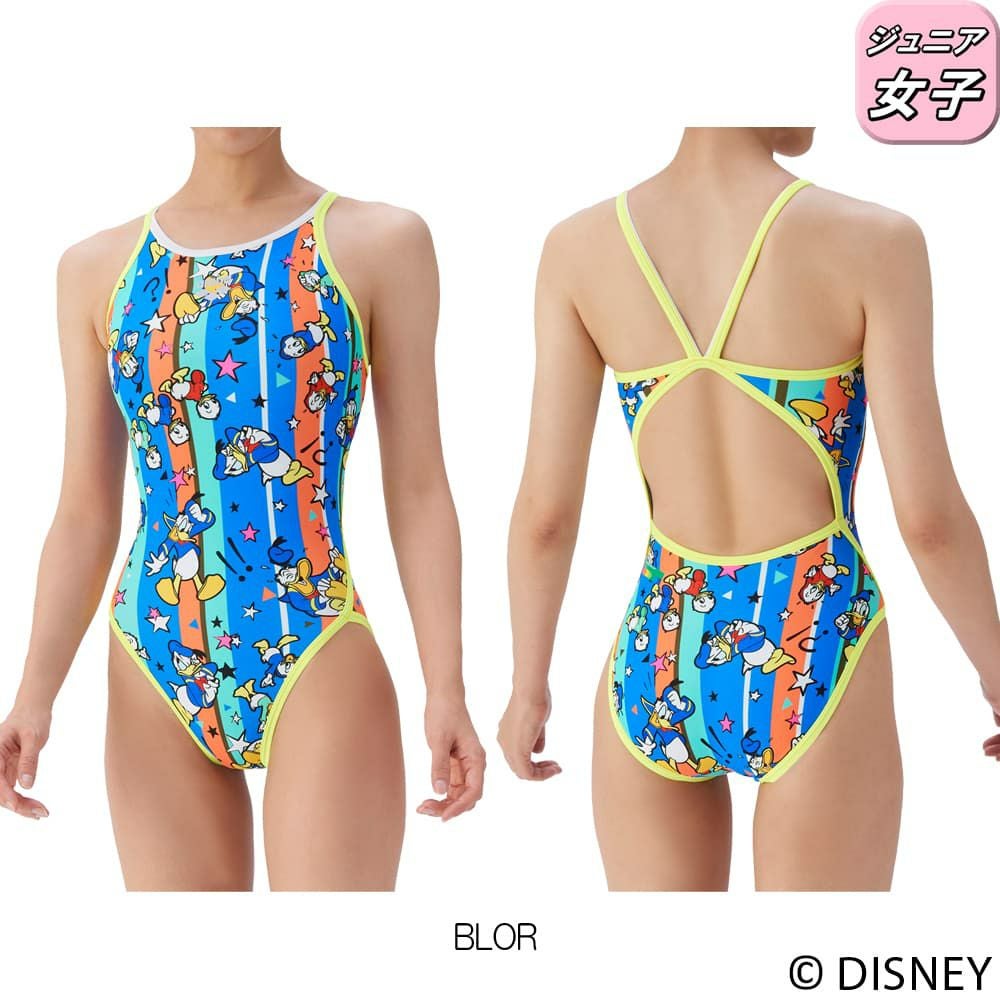 アリーナARENA競泳水着練習用水着ジュニア女子トレーニングワンピースオープンバックディズニー“ドナルド・ダック”“ヒューイ・デューイ・ルーイ”タフスーツ競泳練習水着2025年秋冬モデルAS5FWM53G