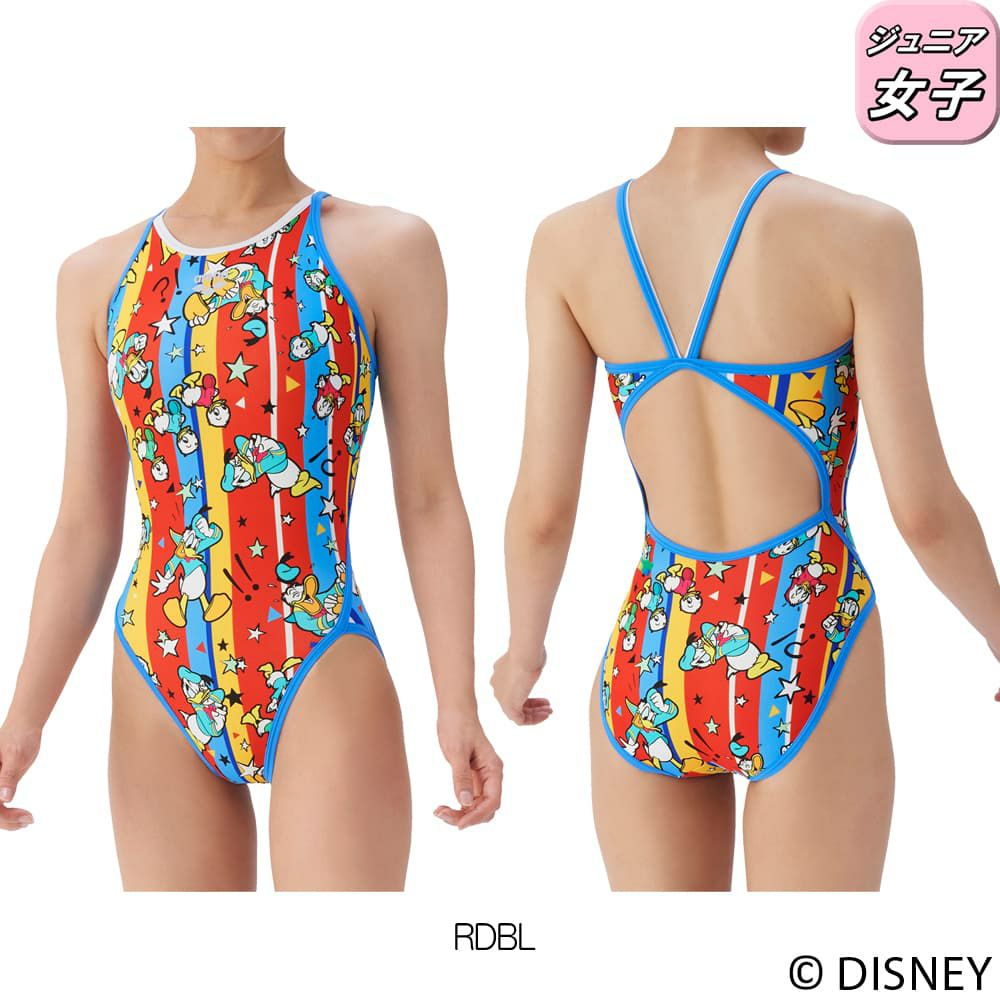 アリーナARENA競泳水着練習用水着ジュニア女子トレーニングワンピースオープンバックディズニー“ドナルド・ダック”“ヒューイ・デューイ・ルーイ”タフスーツ競泳練習水着2025年秋冬モデルAS5FWM53G