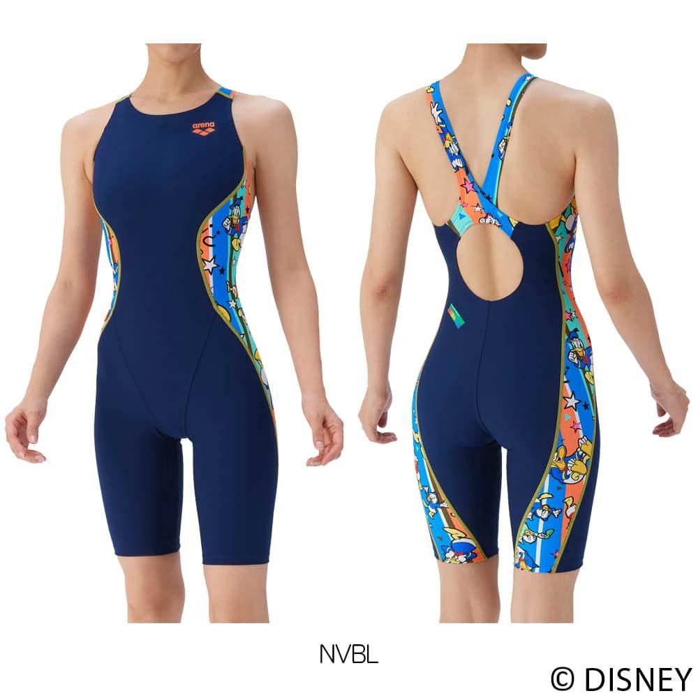 アリーナARENA競泳水着練習用水着レディーストレーニングワンピーススパッツオープンバックハーフレッグオールインワンディズニー“ドナルド・ダック”“ヒューイ・デューイ・ルーイ”タフスーツ競泳練習水着2025年秋冬モデルAS5FWM55L