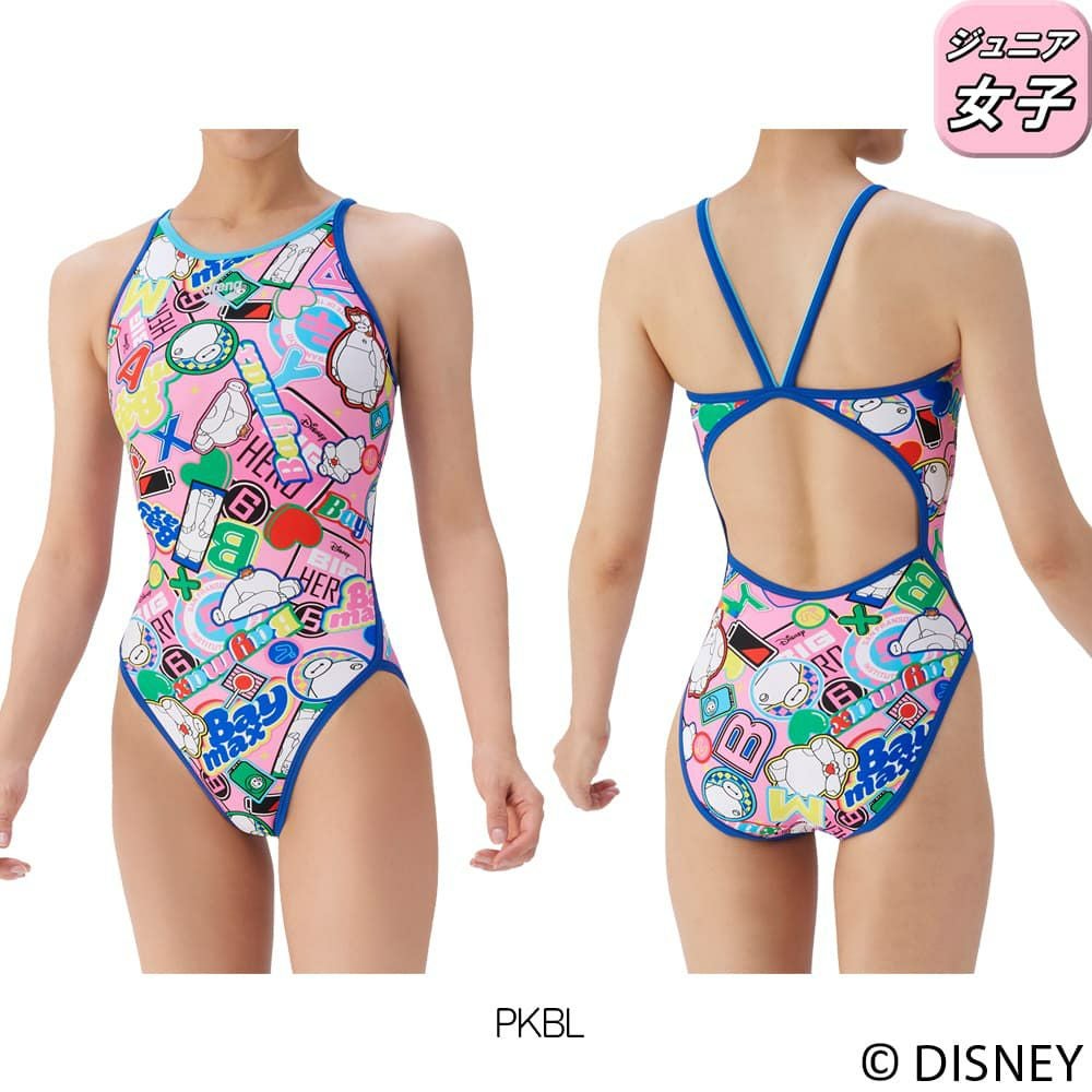 アリーナARENA競泳水着練習用水着ジュニア女子トレーニングワンピースオープンバックディズニー“ベイマックス”タフスーツ競泳練習水着2025年秋冬モデルAS5FWM56G