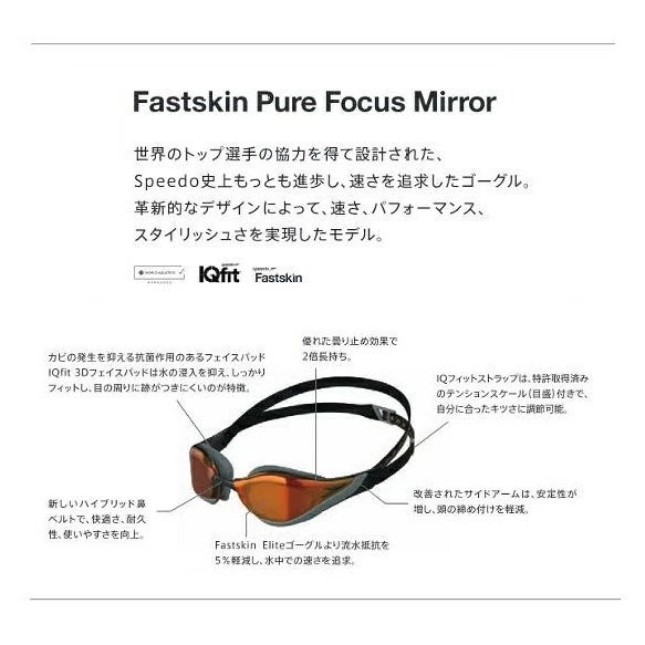 ミラーゴーグル水泳スピードSPEEDOファストスキンピュアフォーカスミラーFINA承認スイミングレーシング競泳SE01951-4