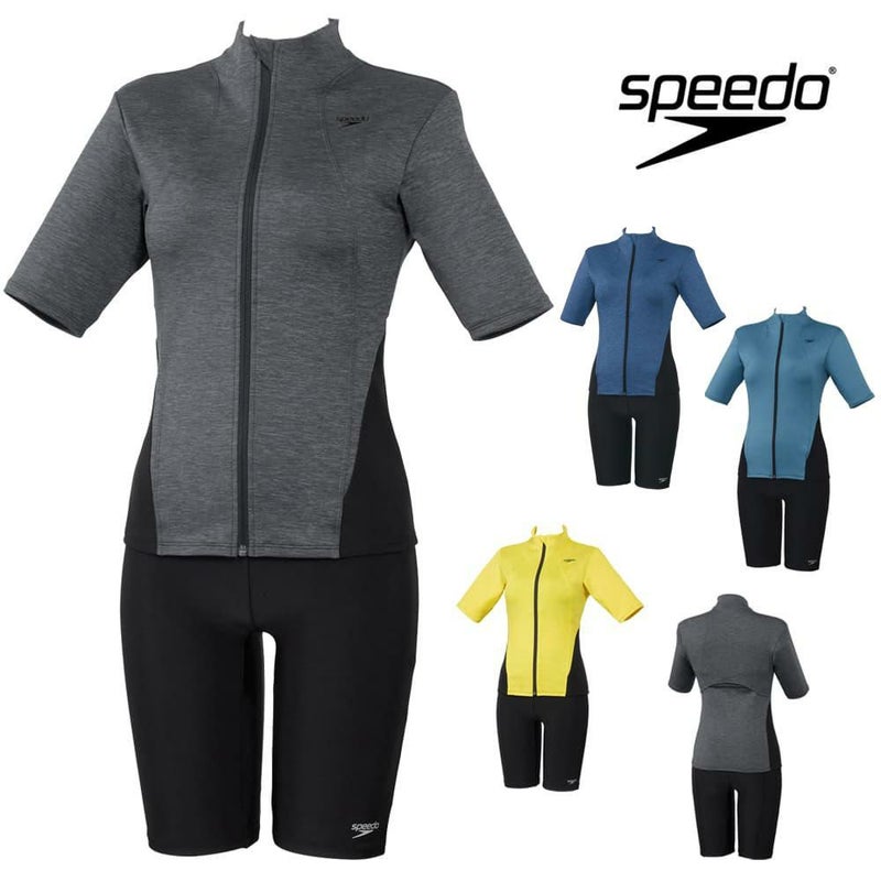 スピードSPEEDOフィットネス水着レディースショートスリーブウェイビーセパHeatherStretchProパッド付き2025年秋冬モデルSFW32565