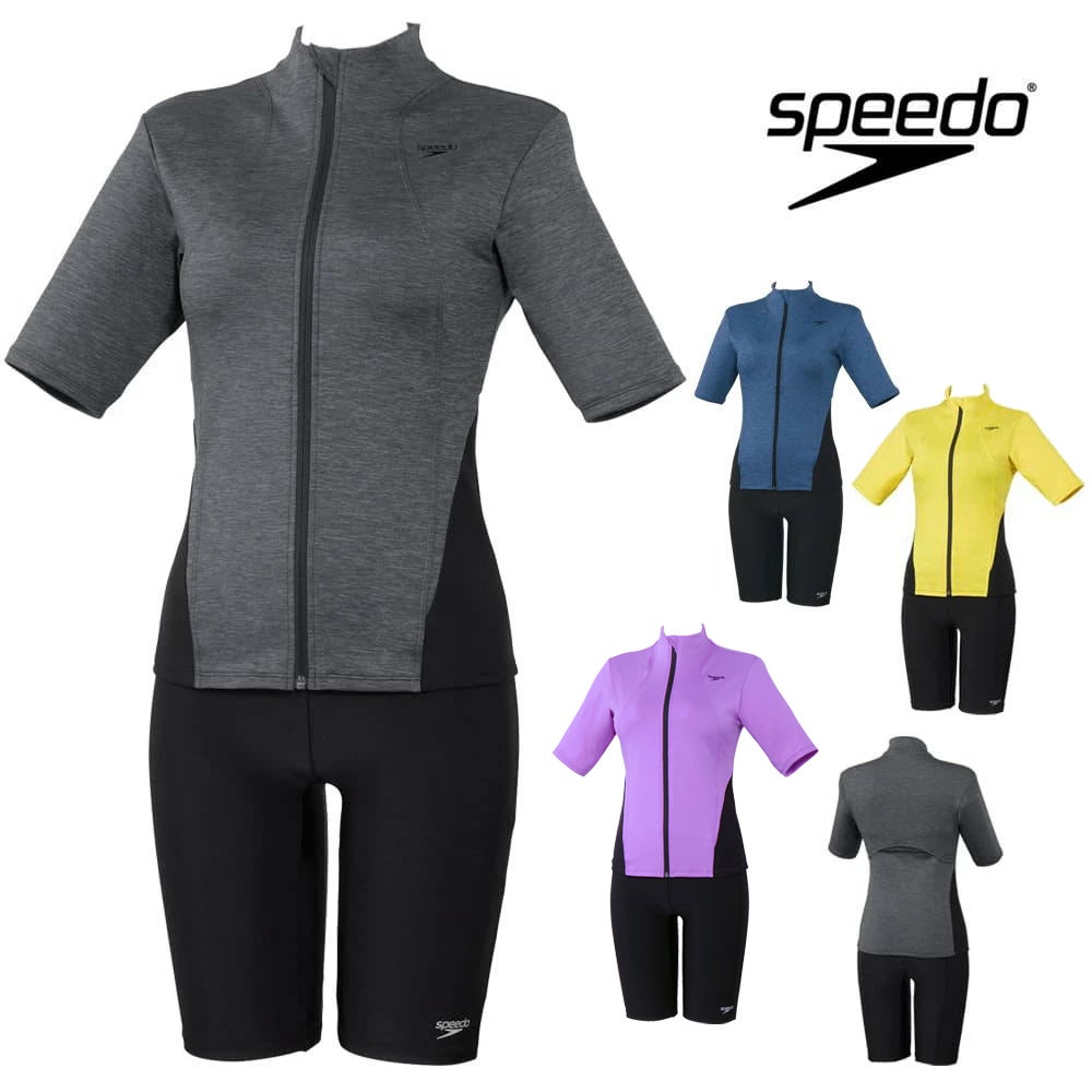 スピードSPEEDOフィットネス水着レディースショートスリーブウェイビーセパHeatherStretchProパッド付き2025年秋冬モデルSFW32565