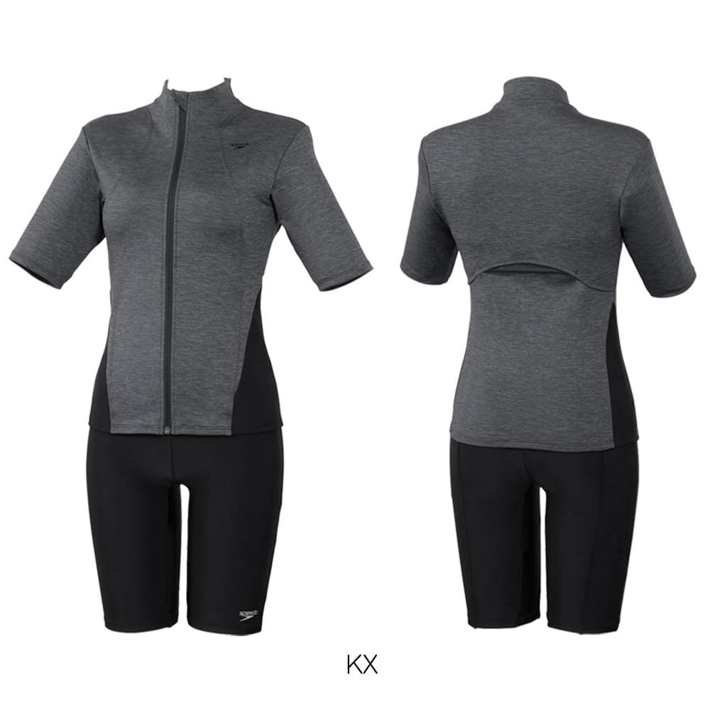 スピードSPEEDOフィットネス水着レディースショートスリーブウェイビーセパHeatherStretchProパッド付き2025年秋冬モデルSFW32565