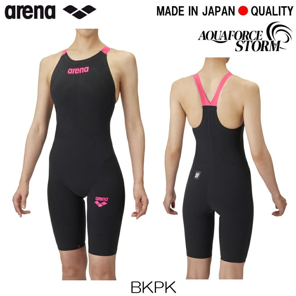 ARENAアリーナ競泳水着レディースアクアフォースストームAQUAFORCESTORMMFレーシングワンピーススパッツクローズバック・ハーフレッグ背閉じタイプ高速水着中距離長距離選手向きAS6SRC05L