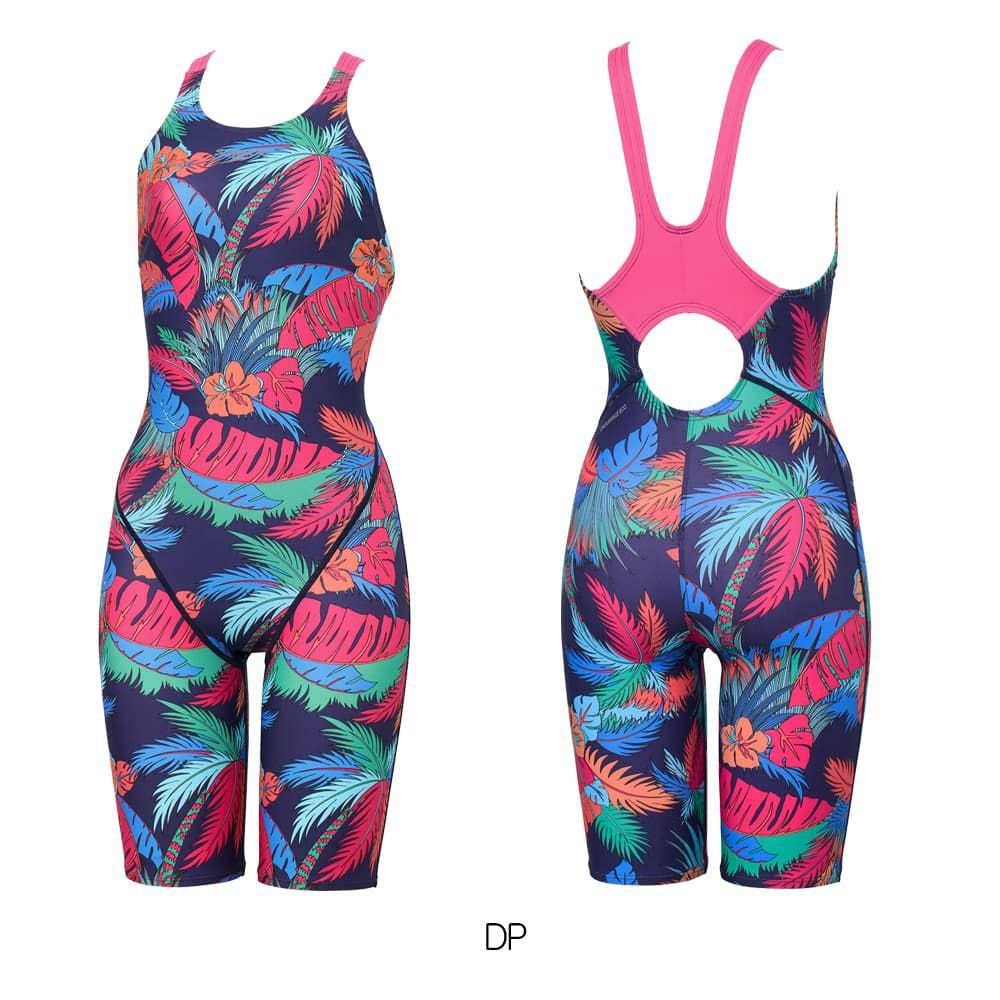 スピードSPEEDO競泳水着練習用水着レディースヴィンテージアロハターンズミニオープンバックニースキンオールインワンENDURANCEECO競泳練習水着2025年秋冬モデルSTW12554