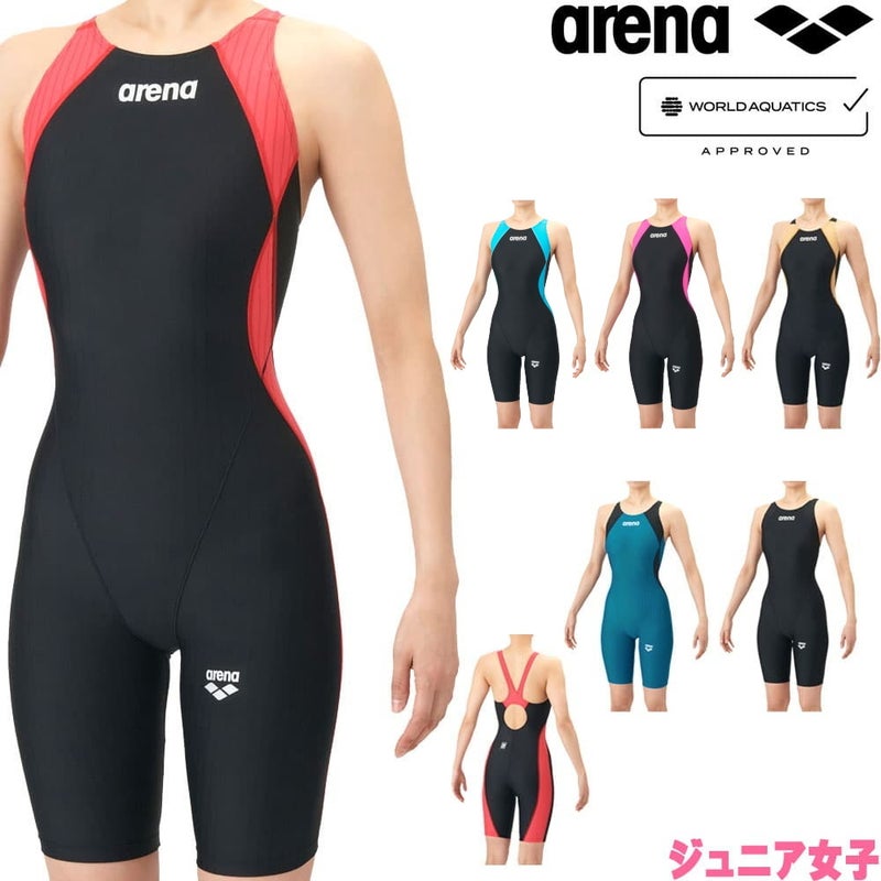 アリーナARENA競泳水着ジュニア女子WA承認モデルECOAQUARACINGECOAQUASTRIPE-Dレーシングワンピーススパッツオープンバックハーフレッグオールインワン2026年春夏モデルAS6SRC50Gfinaマークあり