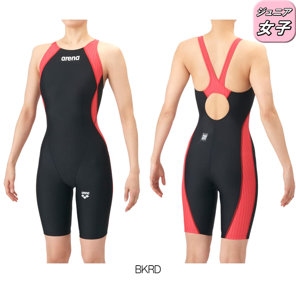 アリーナARENA競泳水着ジュニア女子WA承認モデルECOAQUARACINGECOAQUASTRIPE-Dレーシングワンピーススパッツオープンバックハーフレッグオールインワン2026年春夏モデルAS6SRC50Gfinaマークあり