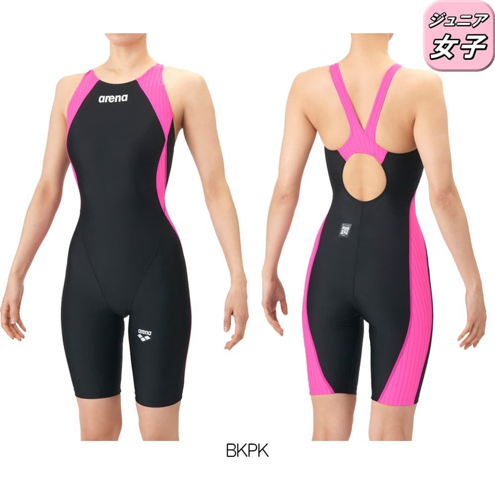 アリーナARENA競泳水着ジュニア女子WA承認モデルECOAQUARACINGECOAQUASTRIPE-Dレーシングワンピーススパッツオープンバックハーフレッグオールインワン2026年春夏モデルAS6SRC50Gfinaマークあり