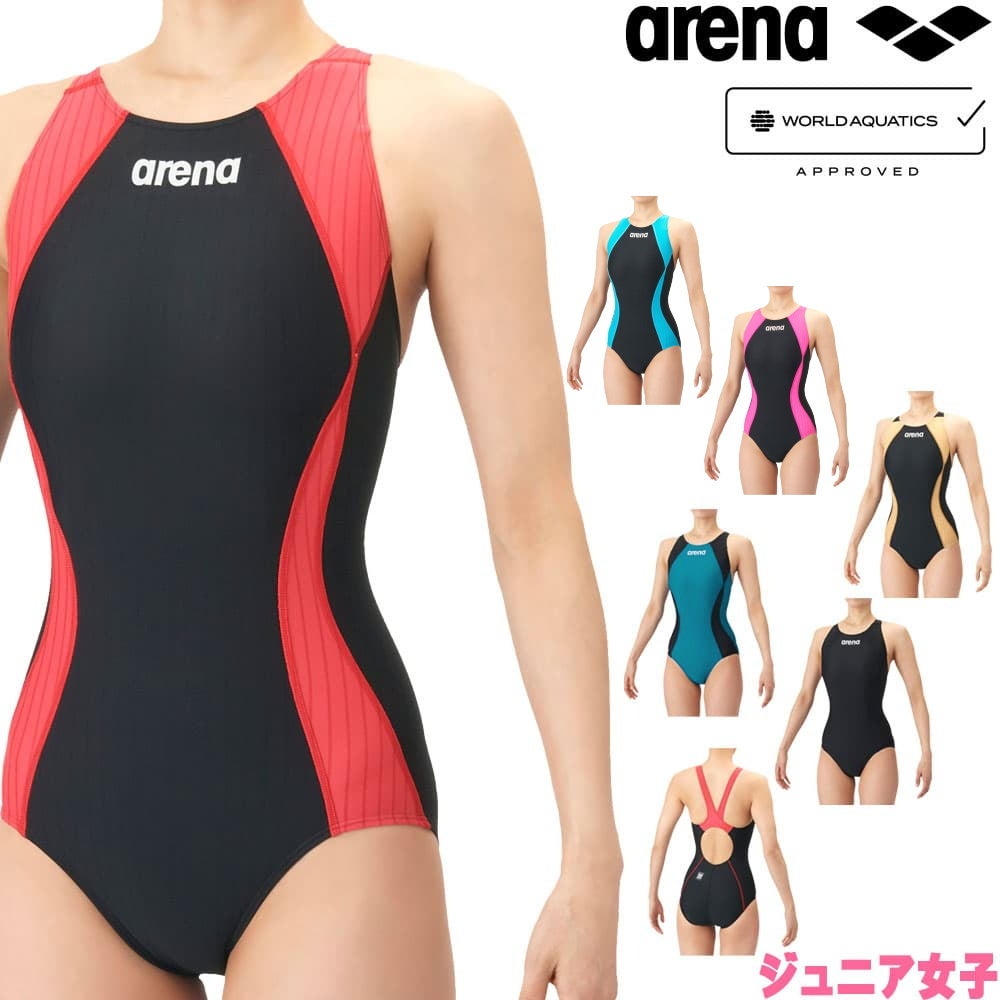 アリーナARENA競泳水着ジュニア女子WA承認モデルECOAQUARACINGECOAQUASTRIPE-Dレーシングワンピースオープンバック2026年春夏モデルAS6SRC52Gfinaマークあり