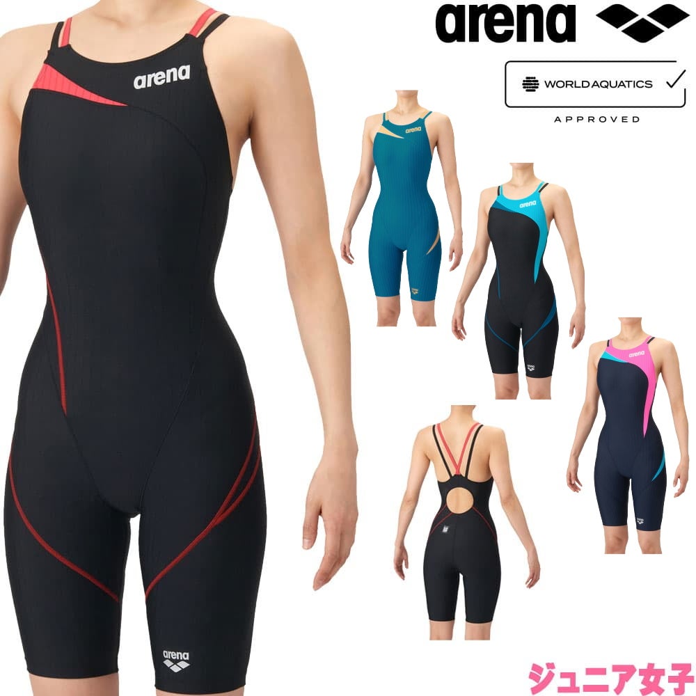 アリーナARENA競泳水着ジュニア女子WA承認モデルダブルストラップECOAQUARACINGECOAQUASTRIPE-Dレーシングワンピーススパッツオープンバックハーフレッグオールインワン2026年春夏モデルAS6SRC56Gfinaマークあり