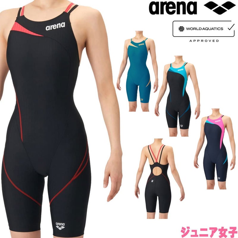 アリーナARENA競泳水着ジュニア女子WA承認モデルダブルストラップECOAQUARACINGECOAQUASTRIPE-Dレーシングワンピーススパッツオープンバックハーフレッグオールインワン2026年春夏モデルAS6SRC56Gfinaマークあり