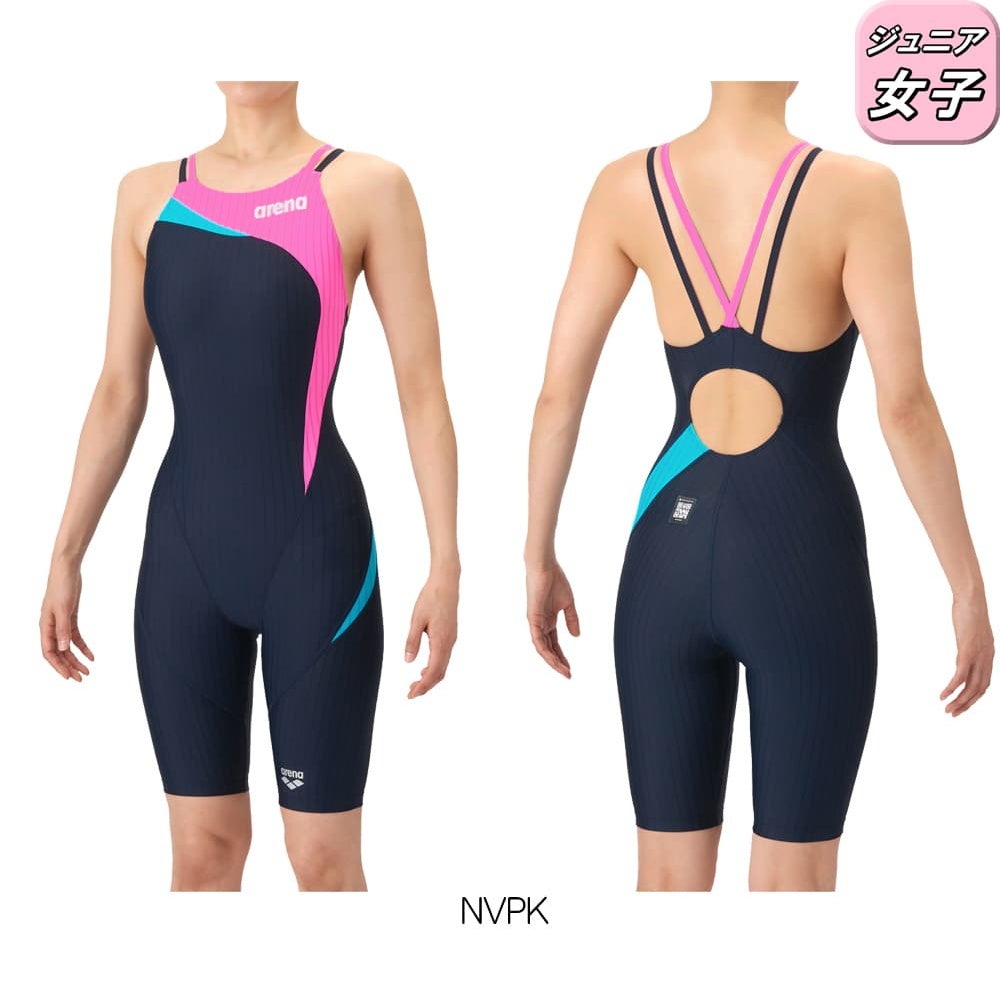 アリーナARENA競泳水着ジュニア女子WA承認モデルダブルストラップECOAQUARACINGECOAQUASTRIPE-Dレーシングワンピーススパッツオープンバックハーフレッグオールインワン2026年春夏モデルAS6SRC56Gfinaマークあり