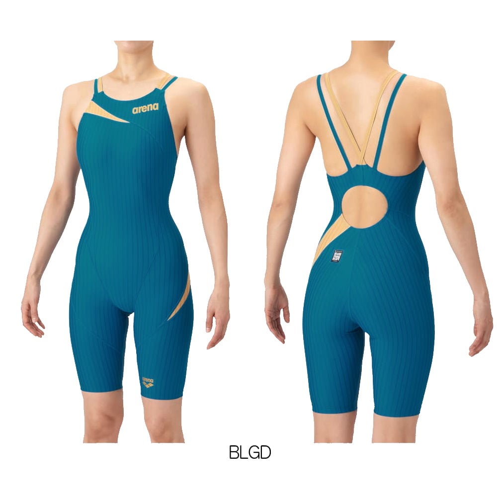 アリーナARENA競泳水着レディースWA承認モデルダブルストラップECOAQUARACINGECOAQUASTRIPE-Dレーシングワンピーススパッツオープンバックハーフレッグオールインワン2026年春夏モデルAS6SRC56Lfinaマークあり