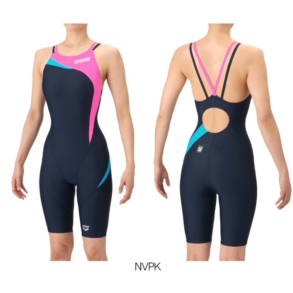 アリーナARENA競泳水着レディースWA承認モデルダブルストラップECOAQUARACINGECOAQUASTRIPE-Dレーシングワンピーススパッツオープンバックハーフレッグオールインワン2026年春夏モデルAS6SRC56Lfinaマークあり