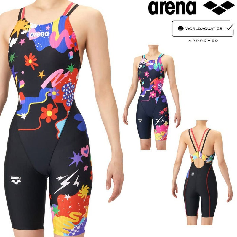 アリーナARENA競泳水着レディースWA承認モデルダブルストラップECOAQUARACINGECOAQUASTRIPE-DVIBRANTWEATHERレーシングワンピーススパッツオープンバックハーフレッグオールインワン2026年春夏モデルAS6SRC73Lfinaマークあり