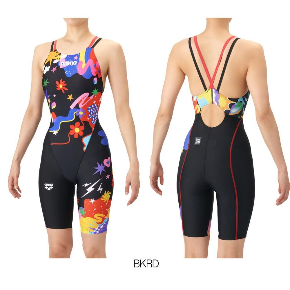 アリーナARENA競泳水着レディースWA承認モデルダブルストラップECOAQUARACINGECOAQUASTRIPE-DVIBRANTWEATHERレーシングワンピーススパッツオープンバックハーフレッグオールインワン2026年春夏モデルAS6SRC73Lfinaマークあり