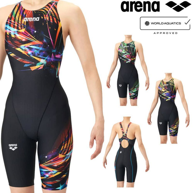 アリーナARENA競泳水着レディースWA承認モデルECOAQUARACINGECOAQUASTRIPE-Dレーシングワンピーススパッツオープンバックハーフレッグオールインワン2026年春夏モデルAS6SRC74Lfinaマークあり
