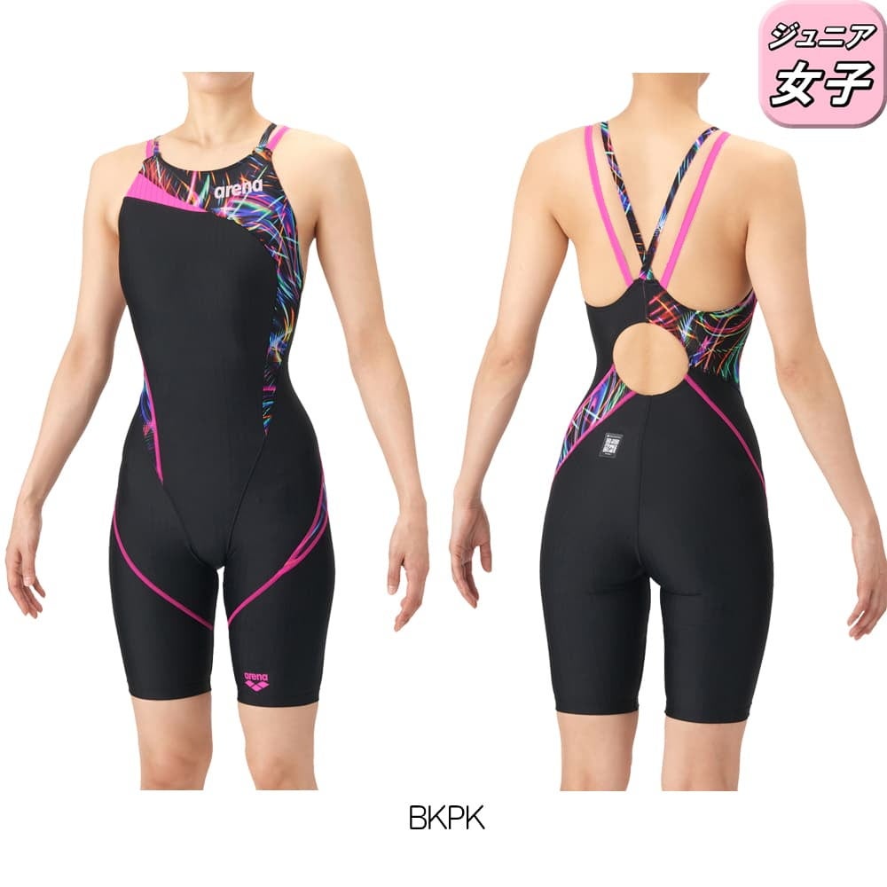 アリーナARENA競泳水着ジュニア女子WA承認モデルダブルストラップECOAQUARACINGECOAQUASTRIPE-Dレーシングワンピーススパッツオープンバックハーフレッグオールインワン2026年春夏モデルAS6SRC75Gfinaマークあり
