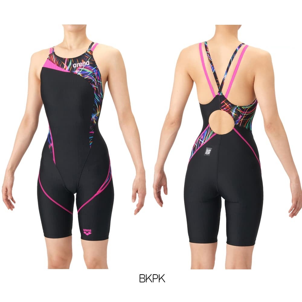 アリーナARENA競泳水着レディースWA承認モデルダブルストラップECOAQUARACINGECOAQUASTRIPE-Dレーシングワンピーススパッツオープンバックハーフレッグオールインワン2026年春夏モデルAS6SRC75Lfinaマークあり