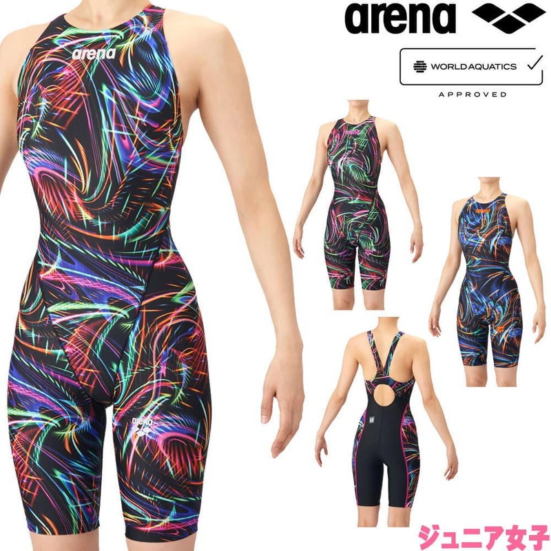 アリーナARENA競泳水着ジュニア女子WA承認モデルECOAQUARACINGECOAQUASTRIPE-Dレーシングワンピーススパッツオープンバックハーフレッグオールインワン2026年春夏モデルAS6SRC76Gfinaマークあり