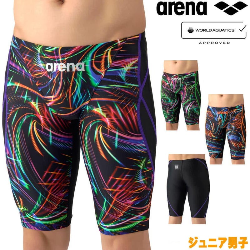 アリーナARENA競泳水着ジュニア男子WA承認モデルECOAQUARACINGECOAQUASTRIPE-Dレーシングスパッツハーフレッグ2026年春夏モデルAS6SRC77Bfinaマークあり
