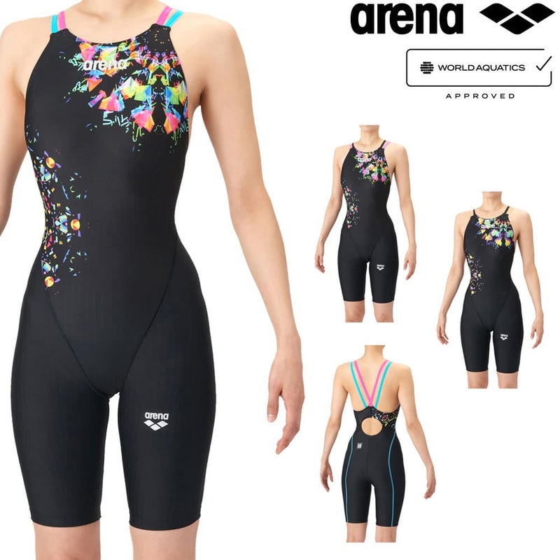 アリーナARENA競泳水着レディースWA承認モデルダブルストラップECOAQUARACINGECOAQUASTRIPE-Dレーシングワンピーススパッツオープンバックハーフレッグオールインワン2026年春夏モデルAS6SRC82Lfinaマークあり