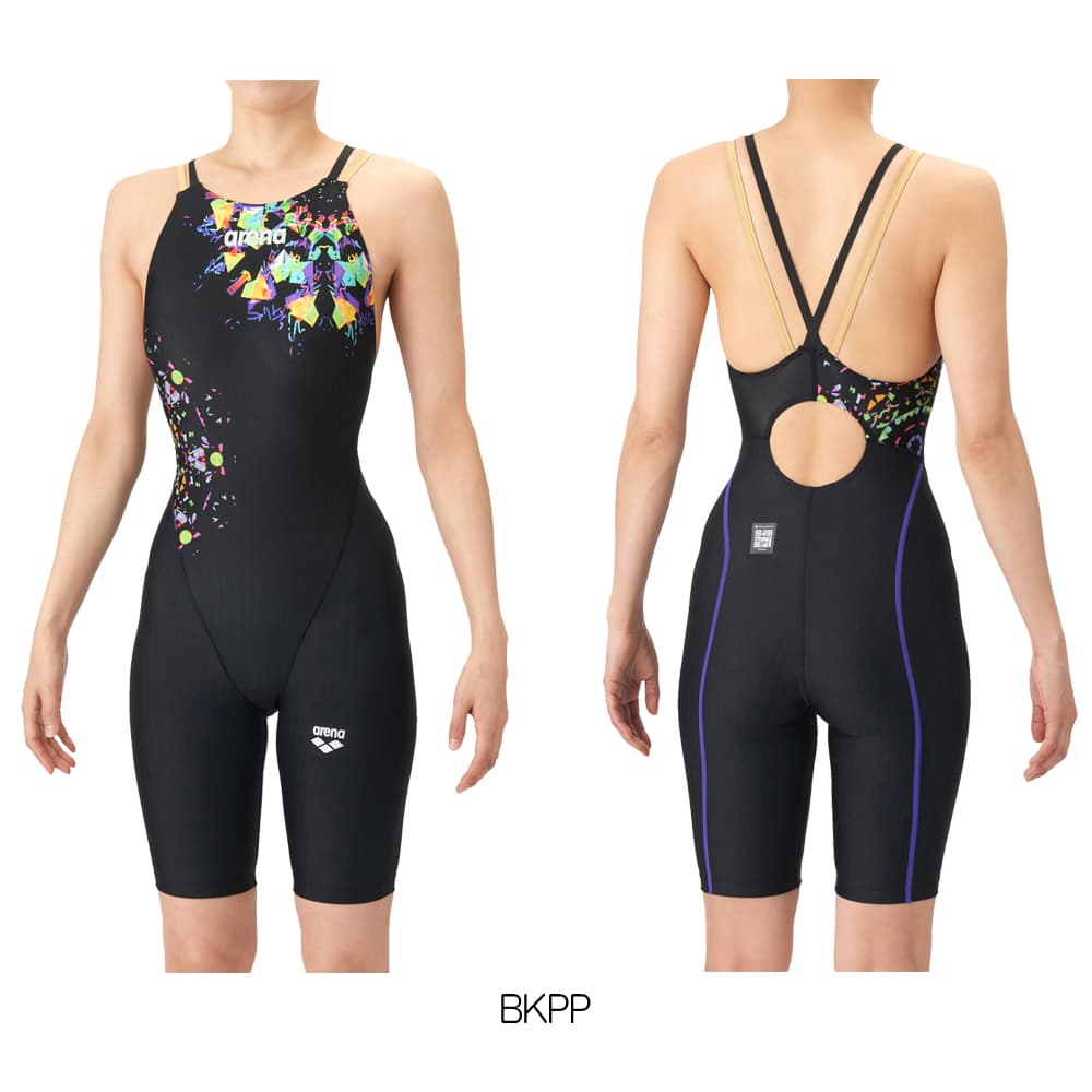 アリーナARENA競泳水着レディースWA承認モデルダブルストラップECOAQUARACINGECOAQUASTRIPE-Dレーシングワンピーススパッツオープンバックハーフレッグオールインワン2026年春夏モデルAS6SRC82Lfinaマークあり