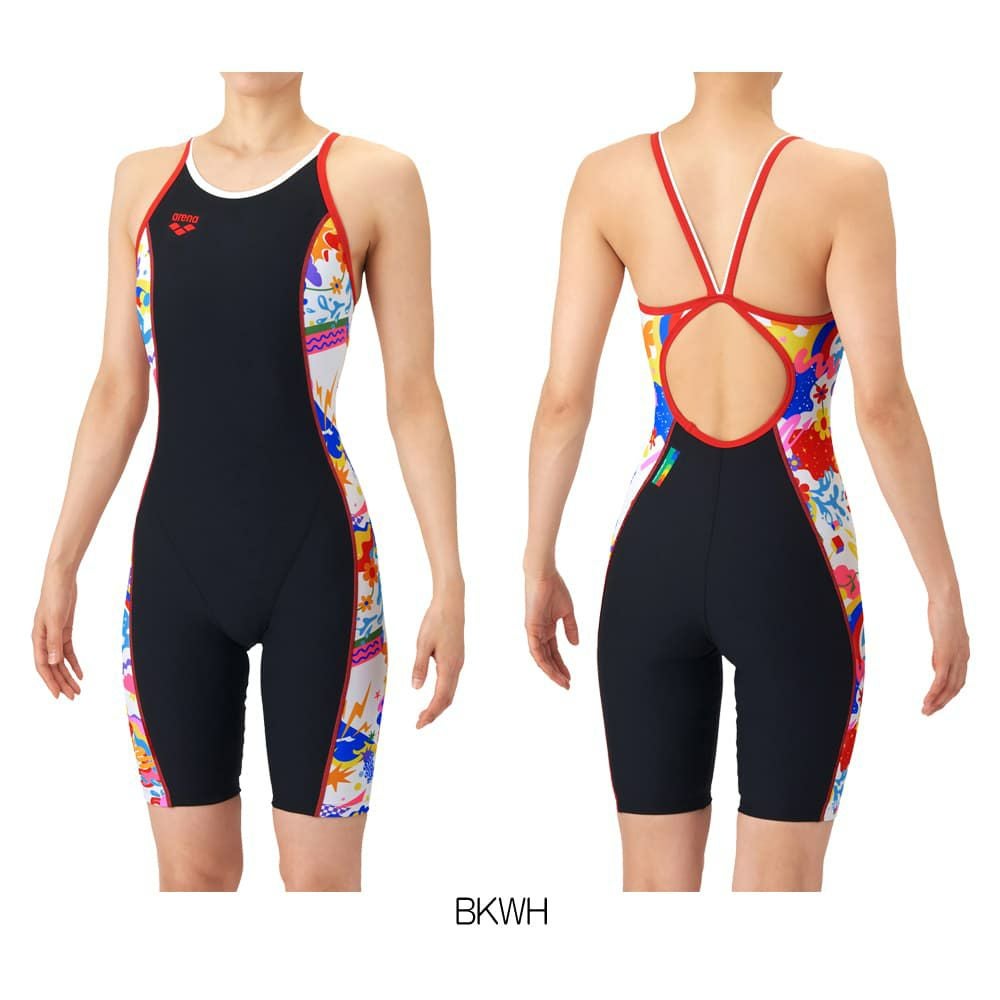 アリーナARENA競泳水着練習用水着レディースタフスーツタフスキンEVIBRANTWEATHERトレーニングワンピーススパッツオープンバックハーフレッグオールインワン競泳練習水着2026年春夏モデルAS6SWM25L