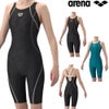 アリーナARENAフィットネス水着レディースダブルストラップAQUAEXAダブルエステルリーフWRフィットネスワンピーススパッツオープンバックハーフレッグひっかけパッドパッド付きオールインワン2026年春夏モデルAS6SWF03L