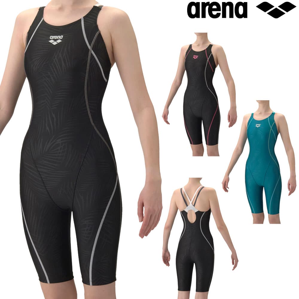 アリーナARENAフィットネス水着レディースダブルストラップAQUAEXAダブルエステルリーフWRフィットネスワンピーススパッツオープンバックハーフレッグひっかけパッドパッド付きオールインワン2026年春夏モデルAS6SWF03L
