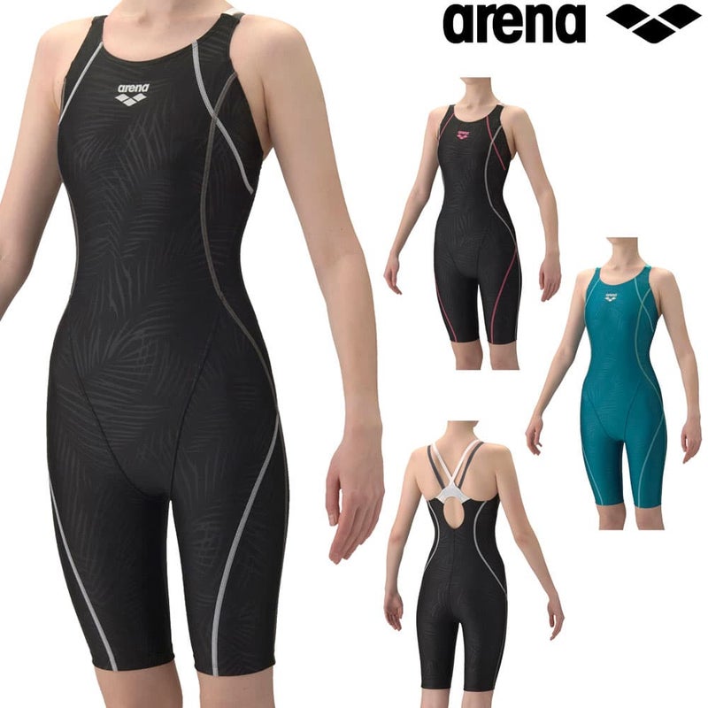 アリーナARENAフィットネス水着レディースダブルストラップAQUAEXAダブルエステルリーフWRフィットネスワンピーススパッツオープンバックハーフレッグひっかけパッドパッド付きオールインワン2026年春夏モデルAS6SWF03L