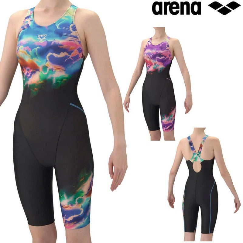 アリーナARENAフィットネス水着レディースAQUAEXAダブルエステルWRSTORMCLOUDSフィットネスワンピーススパッツオープンバックハーフレッグぴったりパッドパッド付きオールインワン2026年春夏モデルAS6SWF07L
