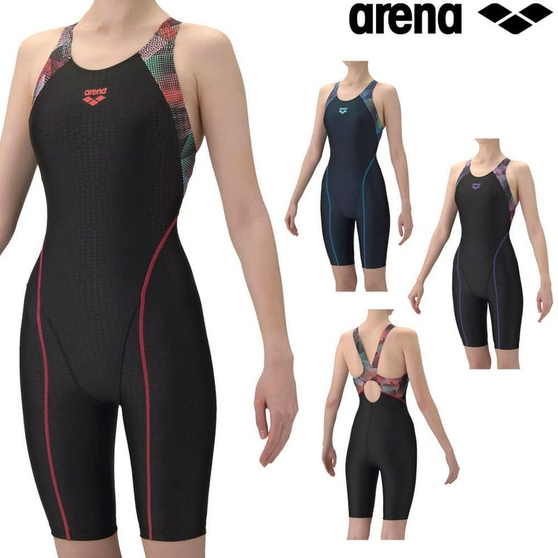 アリーナARENAフィットネス水着レディースAQUAEXAダブルエステルWRフィットネスワンピーススパッツオープンバックハーフレッグぴったりパッドパッド付きオールインワン2026年春夏モデルAS6SWF08L