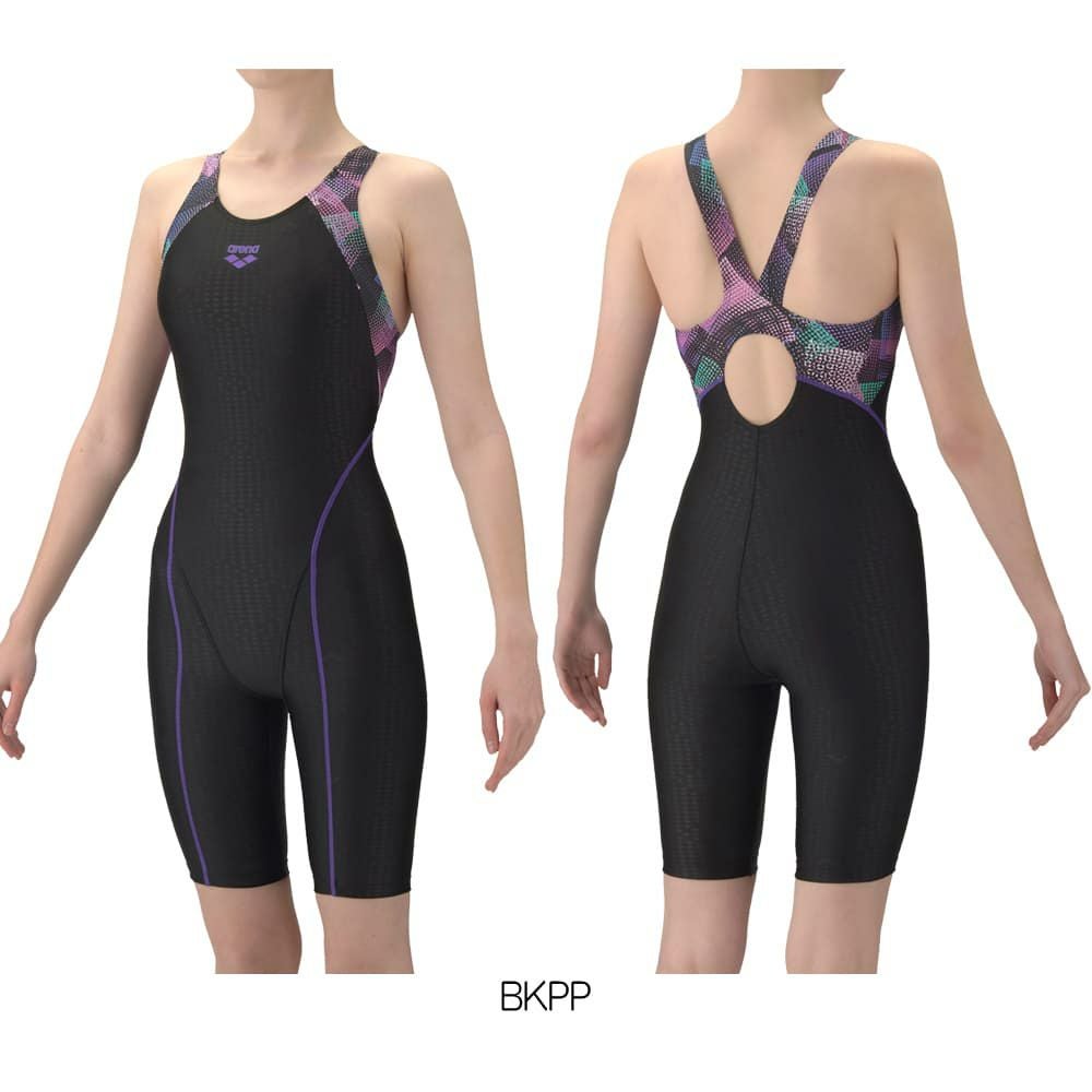 アリーナARENAフィットネス水着レディースAQUAEXAダブルエステルWRフィットネスワンピーススパッツオープンバックハーフレッグぴったりパッドパッド付きオールインワン2026年春夏モデルAS6SWF08L