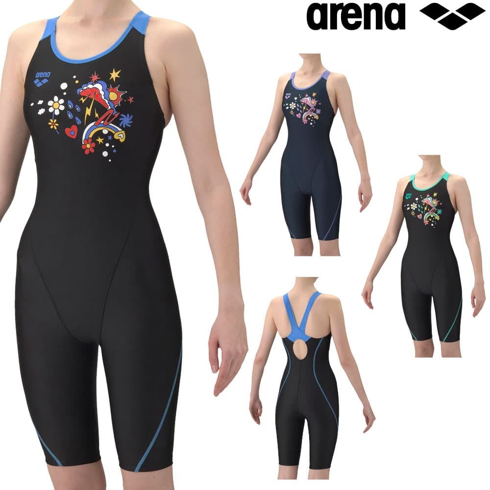 アリーナARENAフィットネス水着レディースAQUAEXAダブルエステルWRVIBRANTWEATHERフィットネスワンピーススパッツオープンバックハーフレッグぴったりパッドパッド付きオールインワン2026年春夏モデルAS6SWF09L