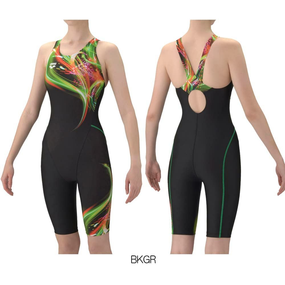 アリーナARENAフィットネス水着レディースAQUAEXAダブルエステルWRフィットネスワンピーススパッツオープンバックハーフレッグぴったりパッドパッド付きオールインワン2026年春夏モデルAS6SWF11L