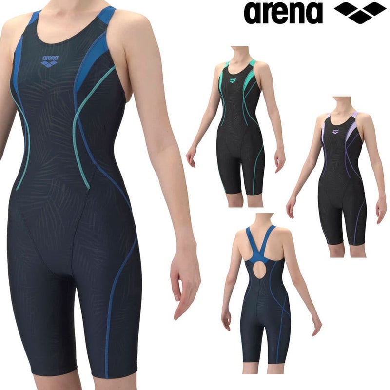 アリーナARENAフィットネス水着レディースAQUAEXAダブルエステルリーフWRフィットネスワンピーススパッツオープンバックハーフレッグぴったりパッドパッド付きオールインワン2026年春夏モデルAS6SWF12L