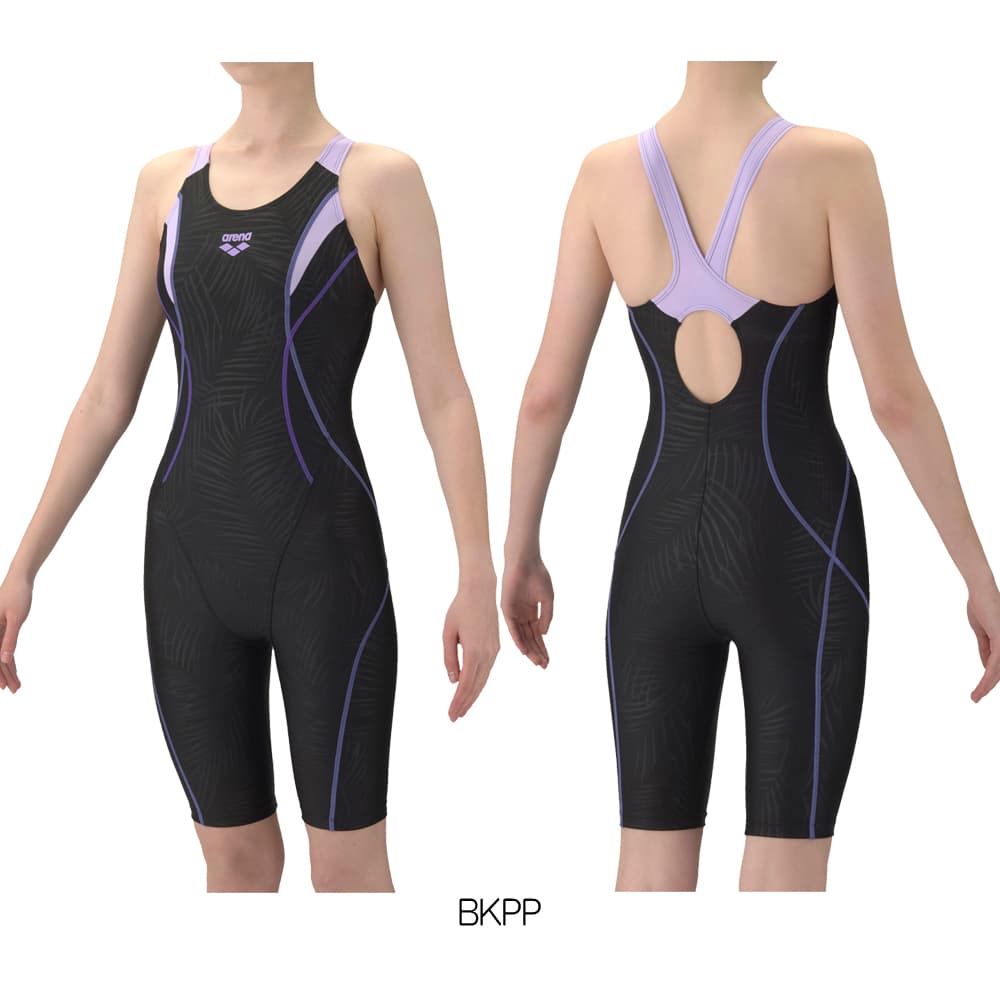 アリーナARENAフィットネス水着レディースAQUAEXAダブルエステルリーフWRフィットネスワンピーススパッツオープンバックハーフレッグぴったりパッドパッド付きオールインワン2026年春夏モデルAS6SWF12L